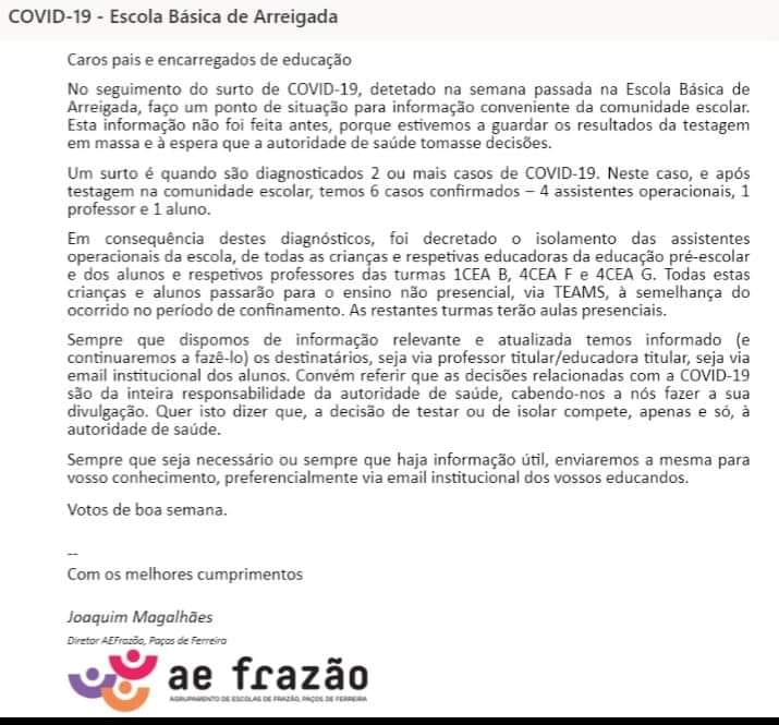 comunicado surto arreigada