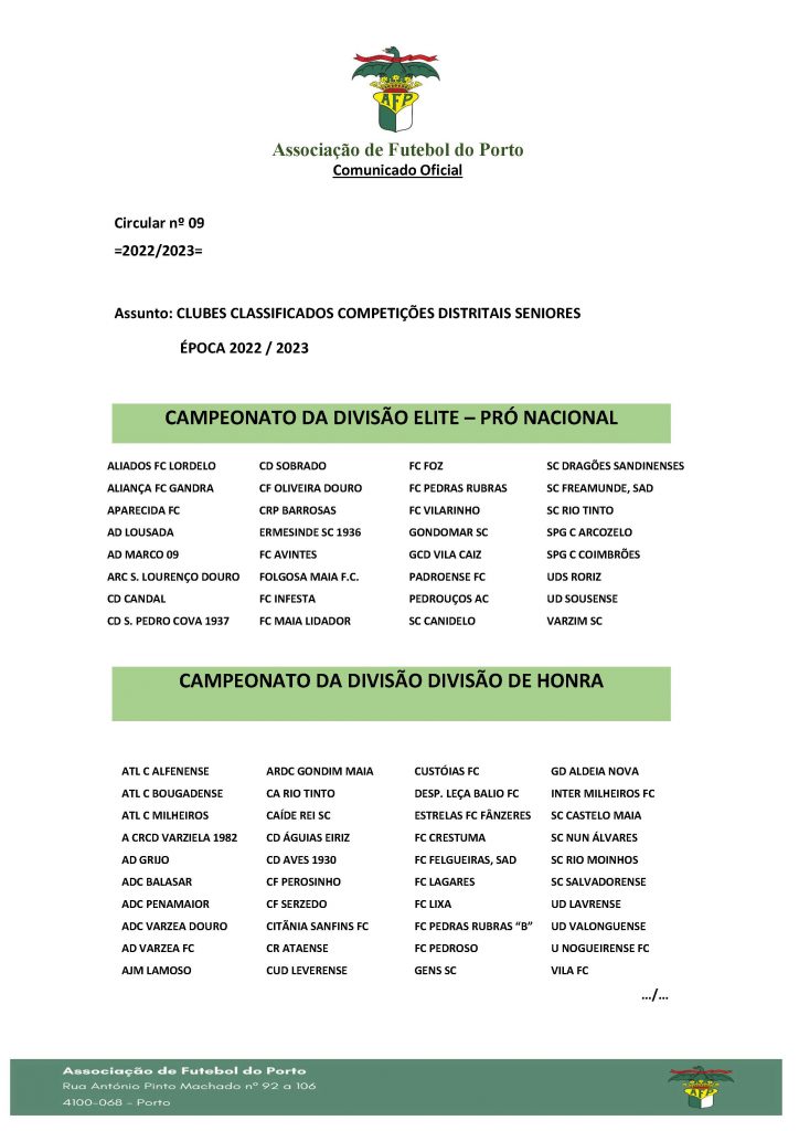 Circular n.o 9 Clubes Classificados seniores 2022 2023 Pagina 1