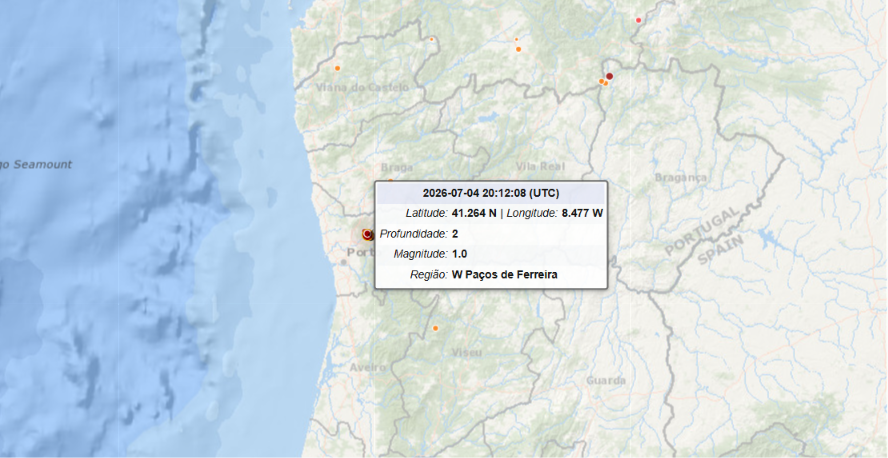 Sismo de magnitude 2,1 sentido no distrito com epicentro próximo de Paços de Ferreira 1 SismoPacos2